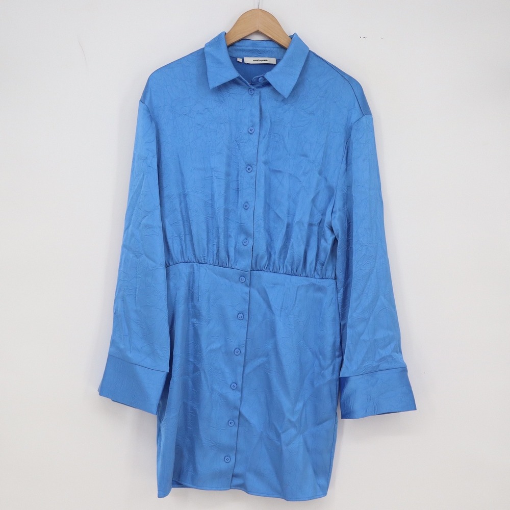 Oval Square Shirt Dress Womens M OSPolish Blue Button-Down Long Sleeve Excellent